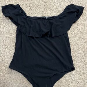 Ambiance Black Ruffled Bodysuit